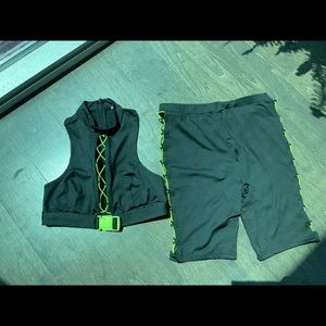 Neon and black workout outfit